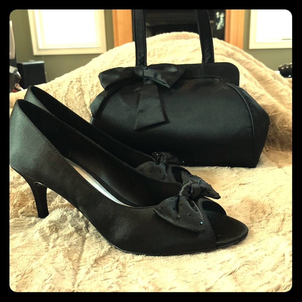 Satin peep toe heels